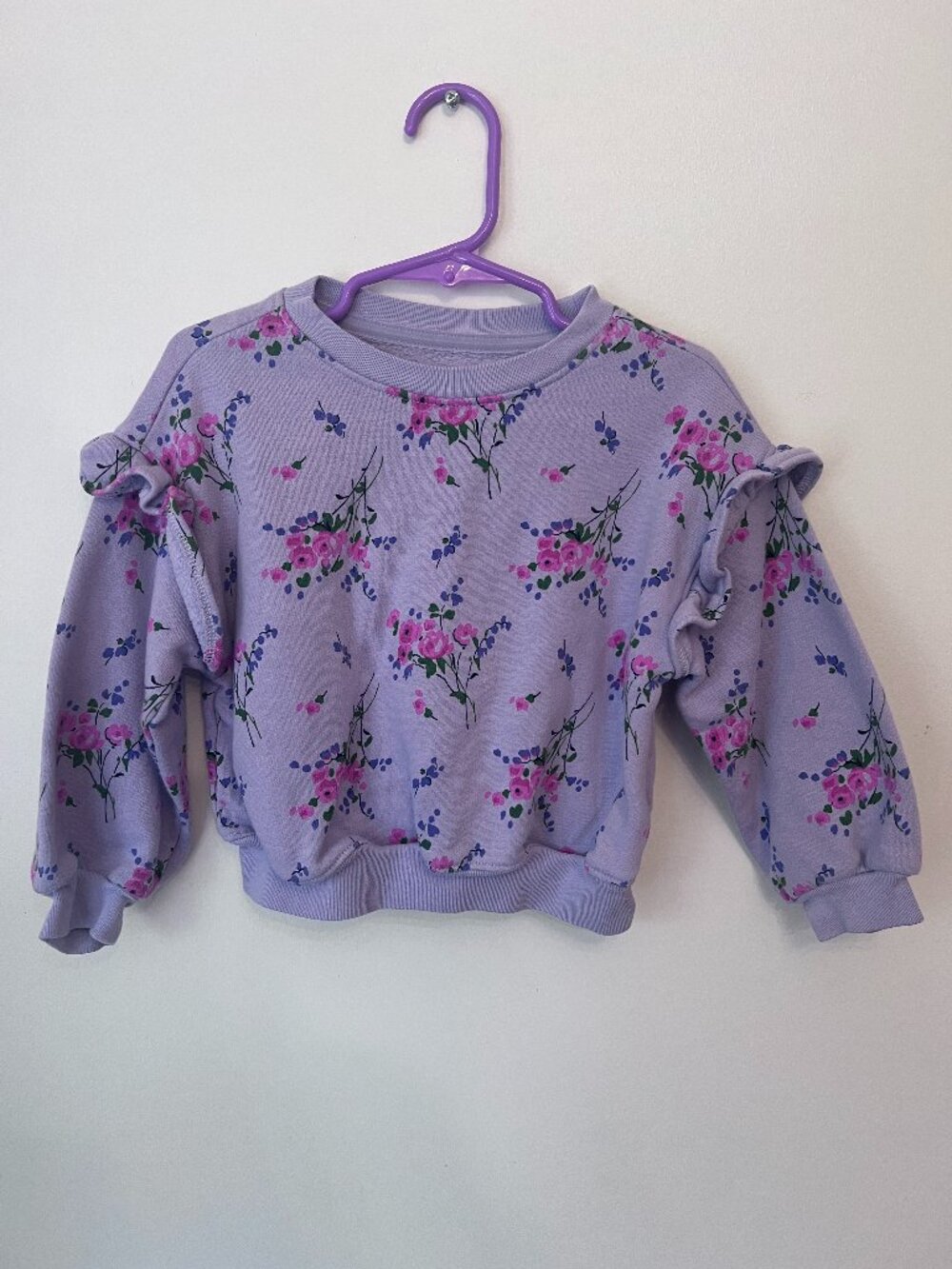 Baby Gap Toddler Girl Purple Floral Ruffle Shoulder Sweatshirt 2T